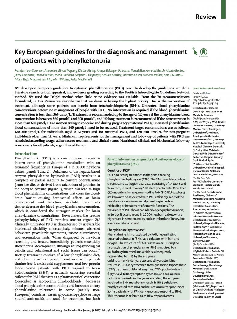 European Guidelines for Phenylketonuria